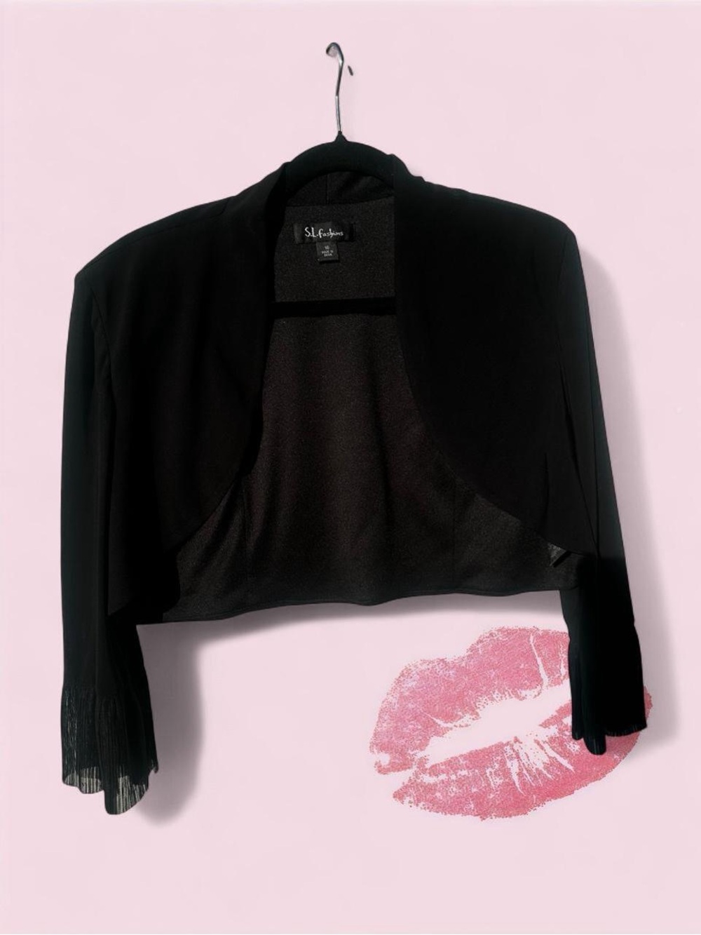 SL Fashions Black Cropped Bolero Jacket with Pleated Sleeve Trim